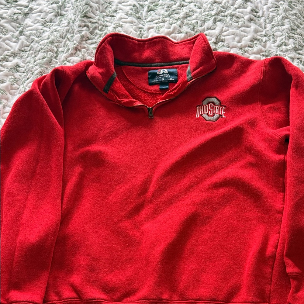 J. America Red Ohio State Quarter-Zip Fleece Pullover